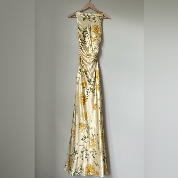 NEW Reformation Anaiis Long Backless Silk Dress Honeyglow Yellow Floral | US 0 - Picture 8 of 15